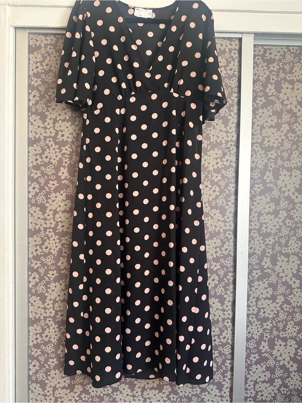 Black Polka Dot Midi Dress with Pink Dots